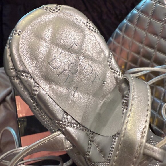 LADY GODIVA SILVER NIGHTSHADE PLATFORM LONG LACE-UP SANDALS NEW IN BOX (NWT) - Picture 9 of 14